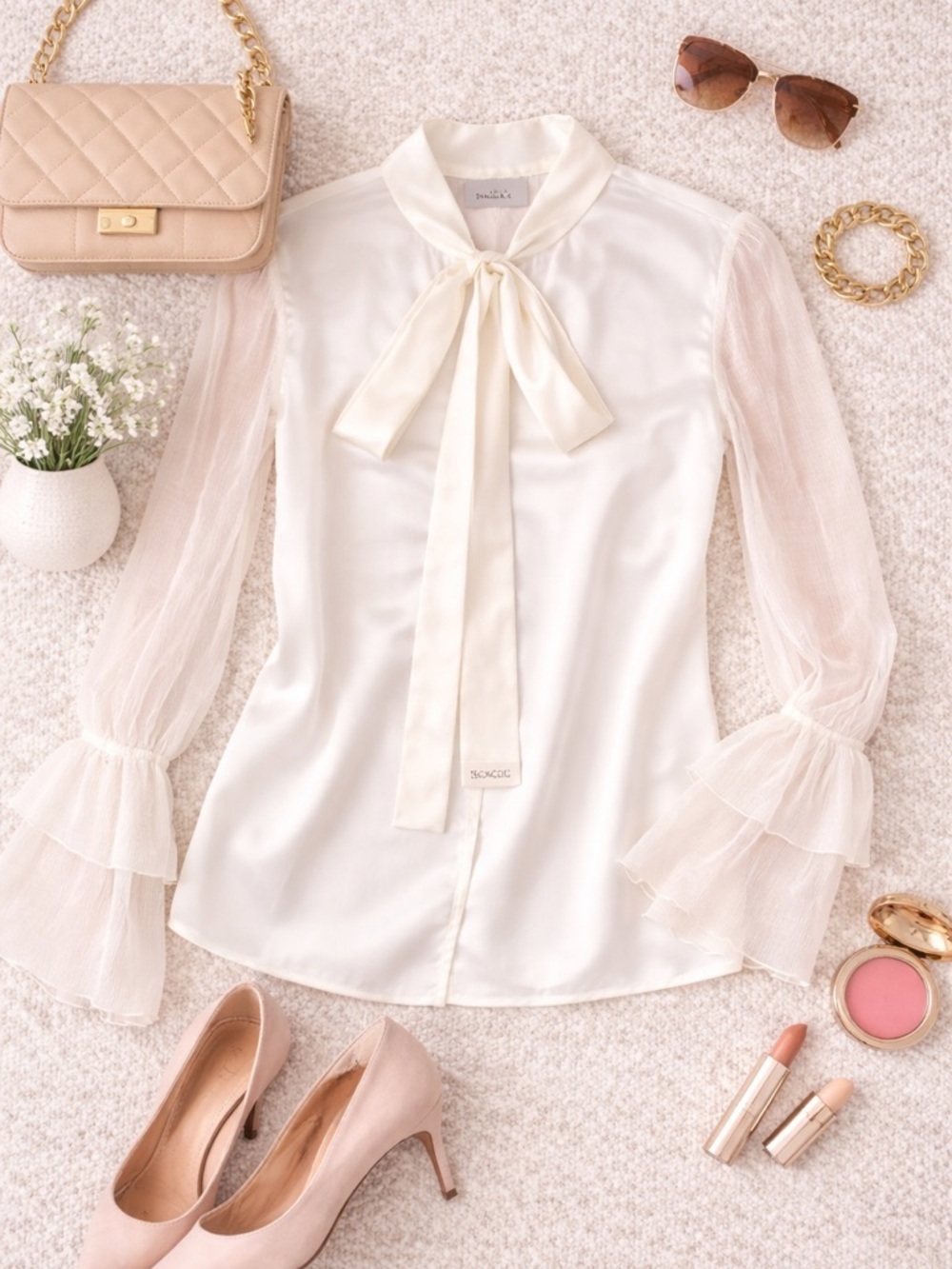 Gracia White Ruffle Bell Sleeve Blouse M NWT Statement Top Date Night